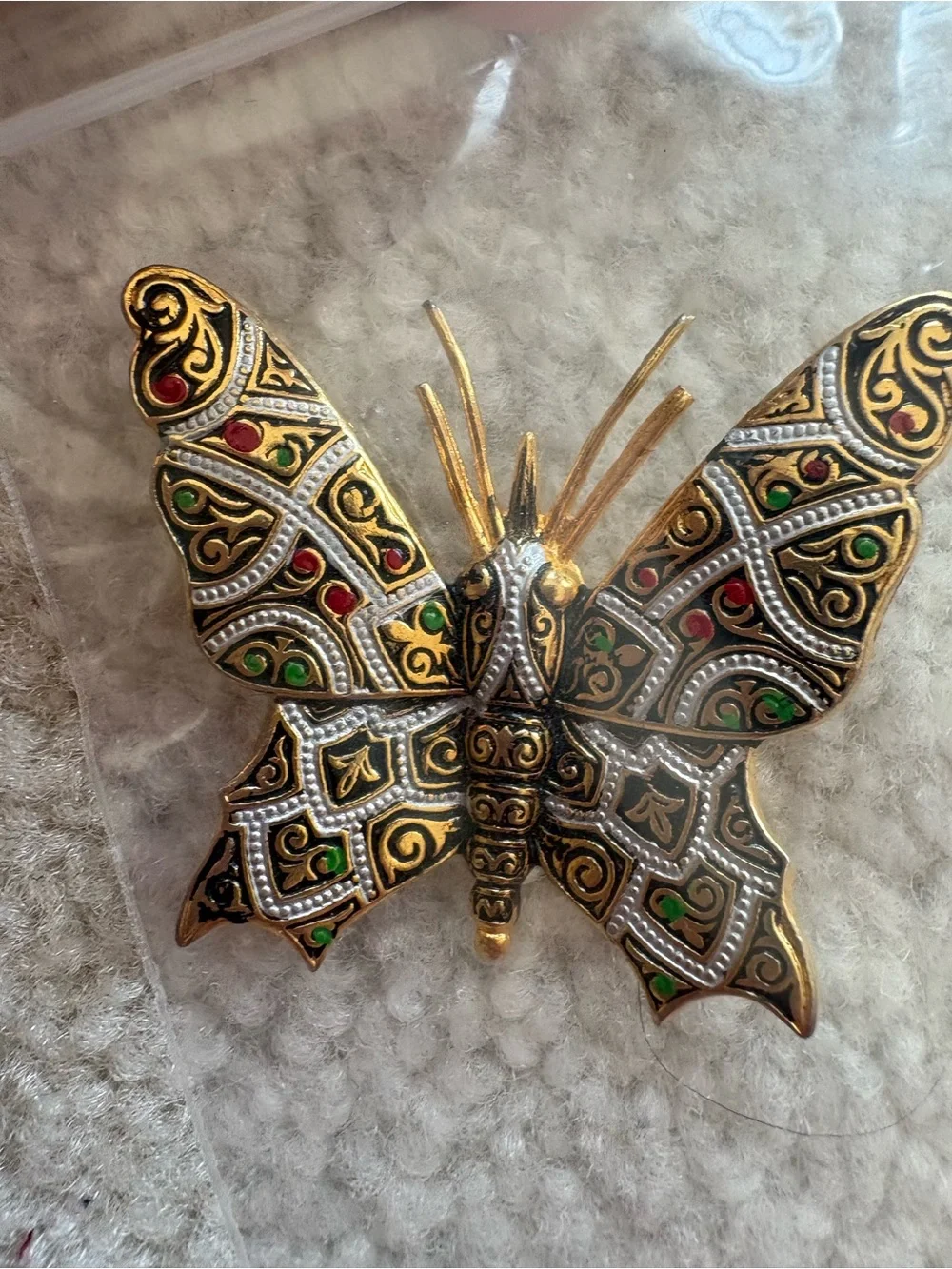 Lot of 5 Assorted Colorful Vintage Brooches - Butterfly, P Initial, Gem Cluster
